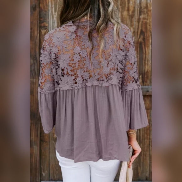 Dusty Purple Boho Lace Blouse - Picture 2 of 7